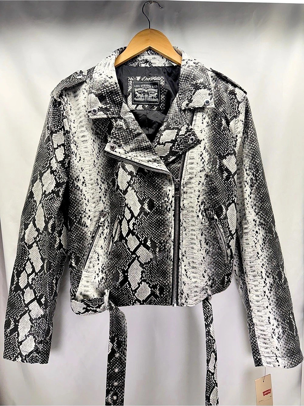 NWT Levis Womens XXL Snakeskin Faux Leather Moto Jacket Belted Biker Coat $120⁠